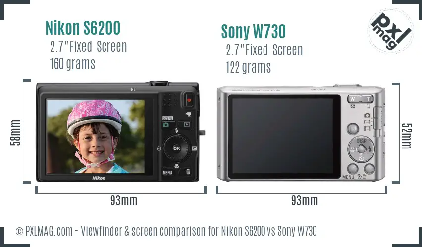 Nikon S6200 vs Sony W730 Screen and Viewfinder comparison