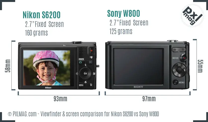 Nikon S6200 vs Sony W800 Screen and Viewfinder comparison