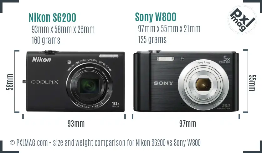 Nikon S6200 vs Sony W800 size comparison