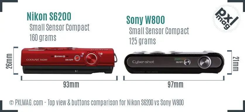Nikon S6200 vs Sony W800 top view buttons comparison