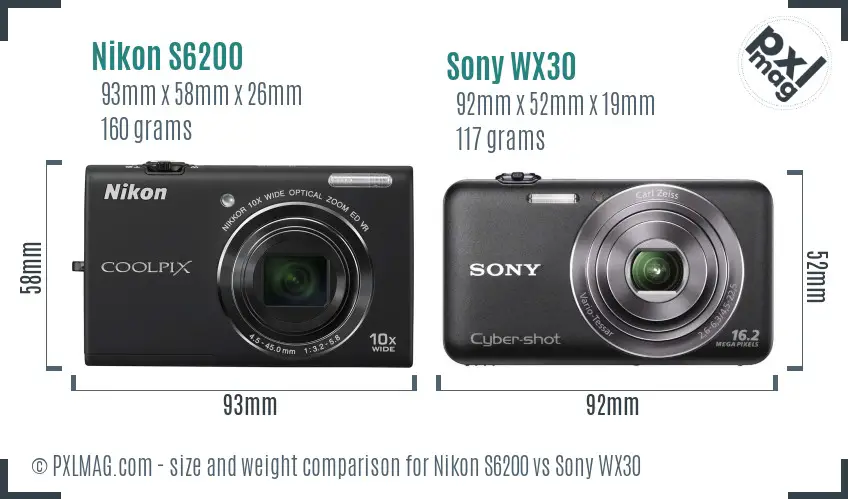 Nikon S6200 vs Sony WX30 size comparison Nikon S6200 vs Sony WX30 size comparison
