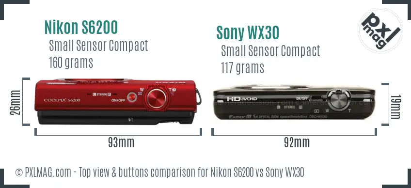 Nikon S6200 vs Sony WX30 top view buttons comparison Nikon S6200 vs Sony WX30 top view buttons comparison