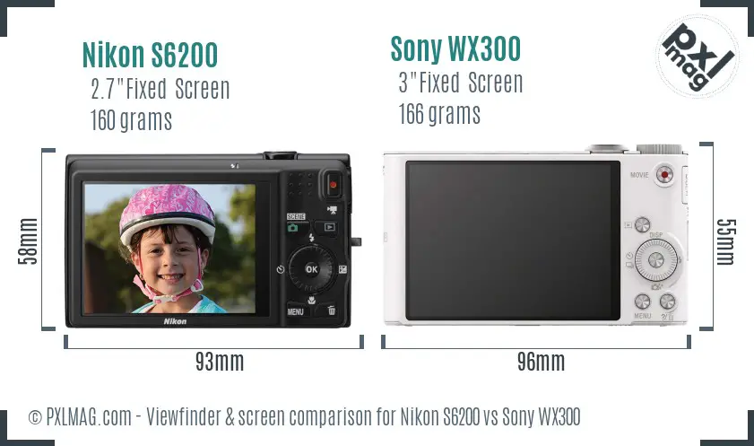 Nikon S6200 vs Sony WX300 Screen and Viewfinder comparison