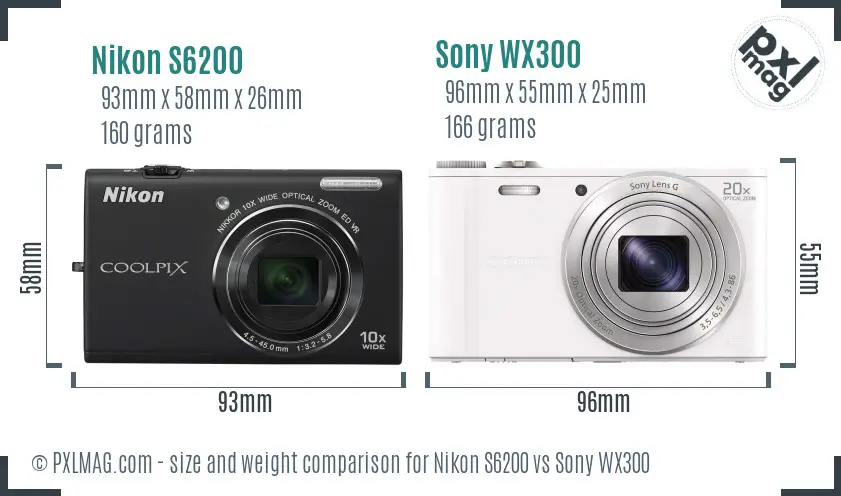 Nikon S6200 vs Sony WX300 size comparison