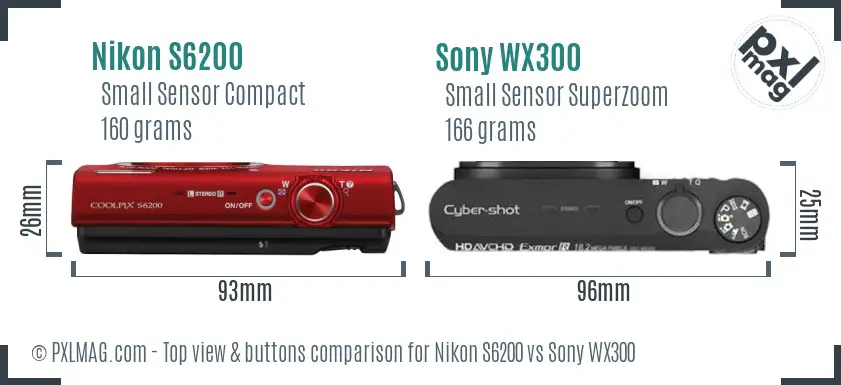 Nikon S6200 vs Sony WX300 top view buttons comparison