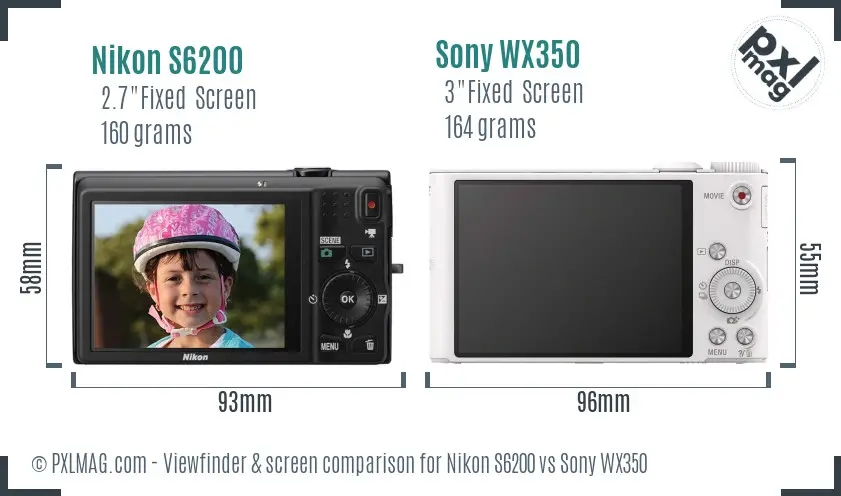 Nikon S6200 vs Sony WX350 Screen and Viewfinder comparison