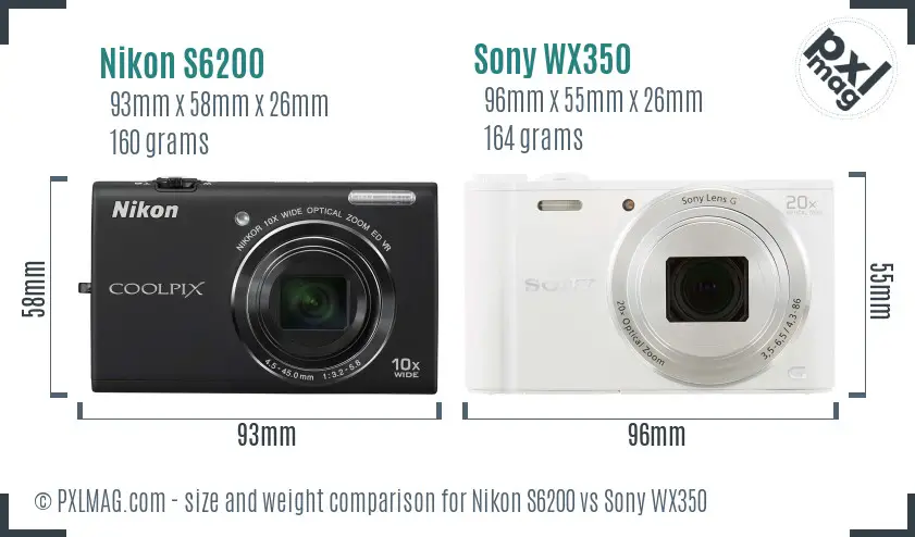 Nikon S6200 vs Sony WX350 size comparison
