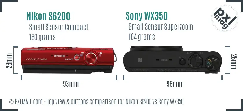 Nikon S6200 vs Sony WX350 top view buttons comparison