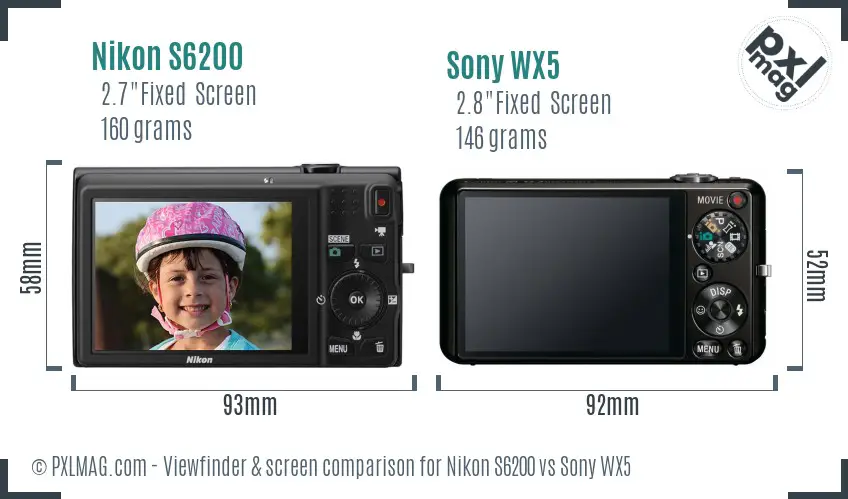 Nikon S6200 vs Sony WX5 Screen and Viewfinder comparison