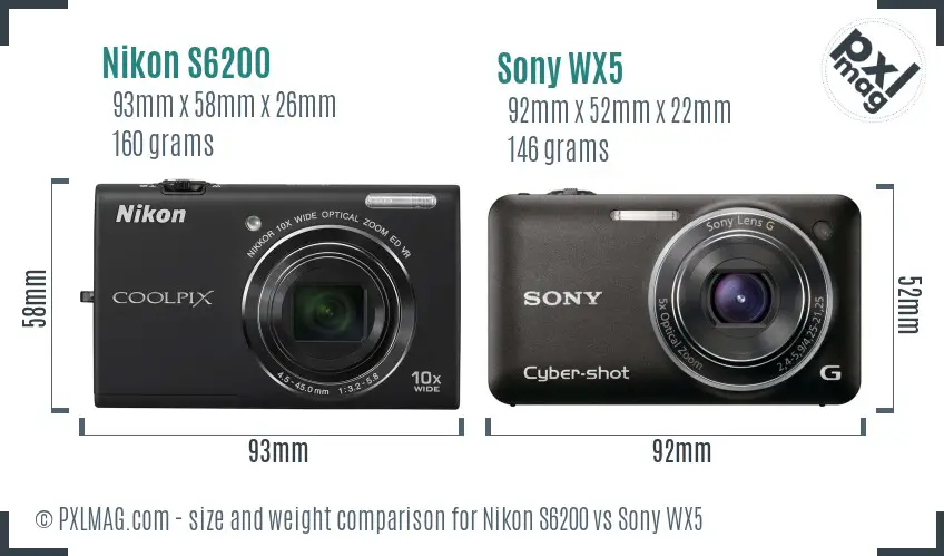 Nikon S6200 vs Sony WX5 size comparison