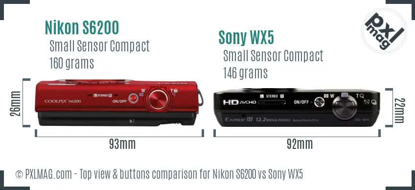 Nikon S6200 vs Sony WX5 top view buttons comparison