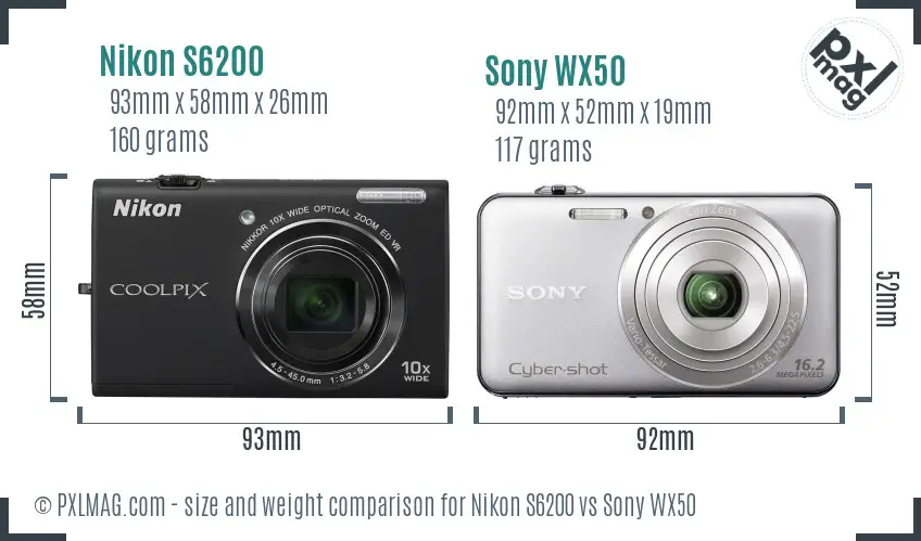 Nikon S6200 vs Sony WX50 size comparison