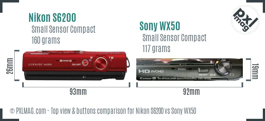 Nikon S6200 vs Sony WX50 top view buttons comparison