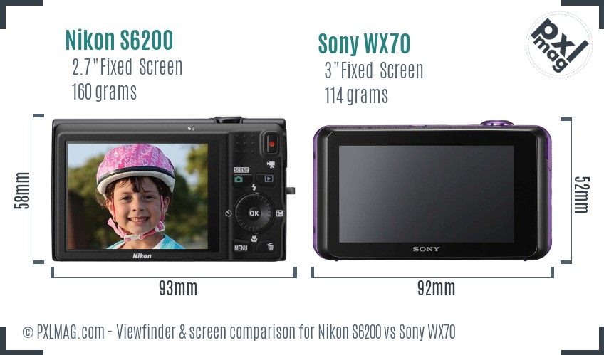 Nikon S6200 vs Sony WX70 Screen and Viewfinder comparison