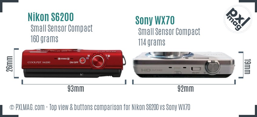 Nikon S6200 vs Sony WX70 top view buttons comparison