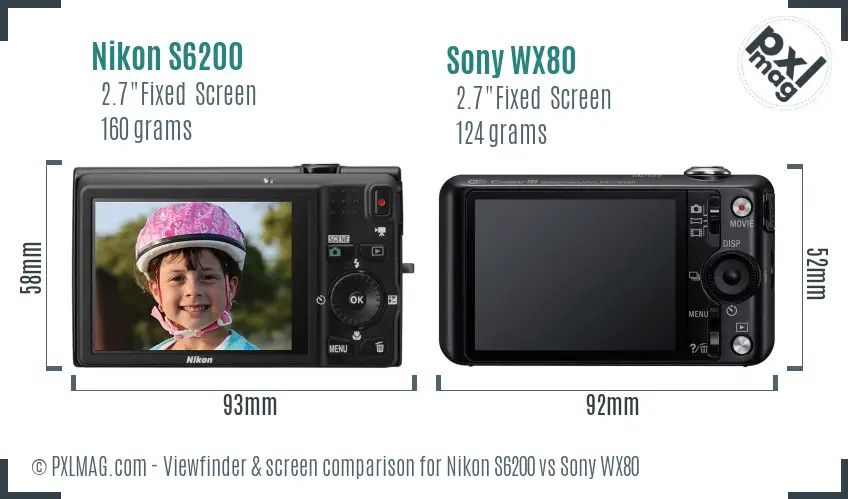 Nikon S6200 vs Sony WX80 Screen and Viewfinder comparison