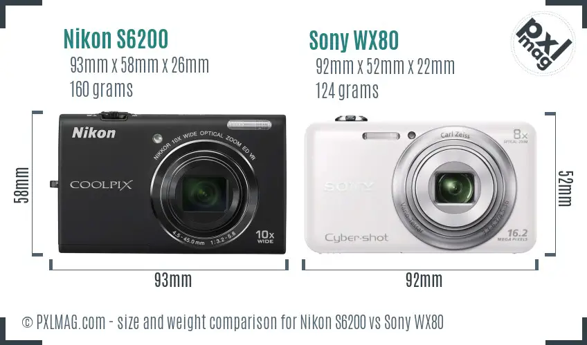 Nikon S6200 vs Sony WX80 size comparison
