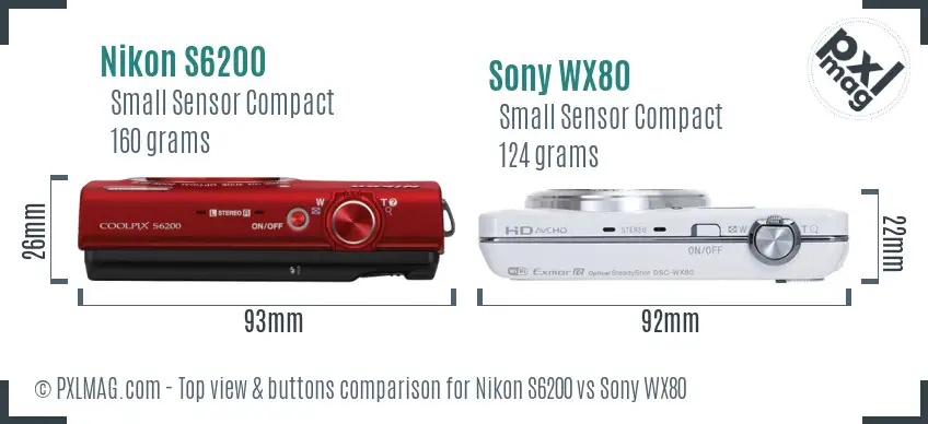 Nikon S6200 vs Sony WX80 top view buttons comparison