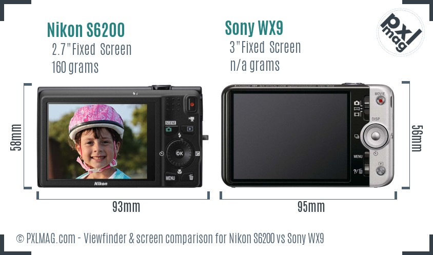 Nikon S6200 vs Sony WX9 Screen and Viewfinder comparison