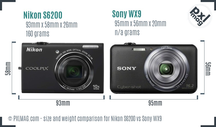 Nikon S6200 vs Sony WX9 size comparison