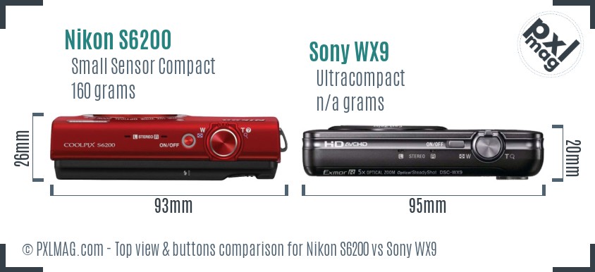 Nikon S6200 vs Sony WX9 top view buttons comparison