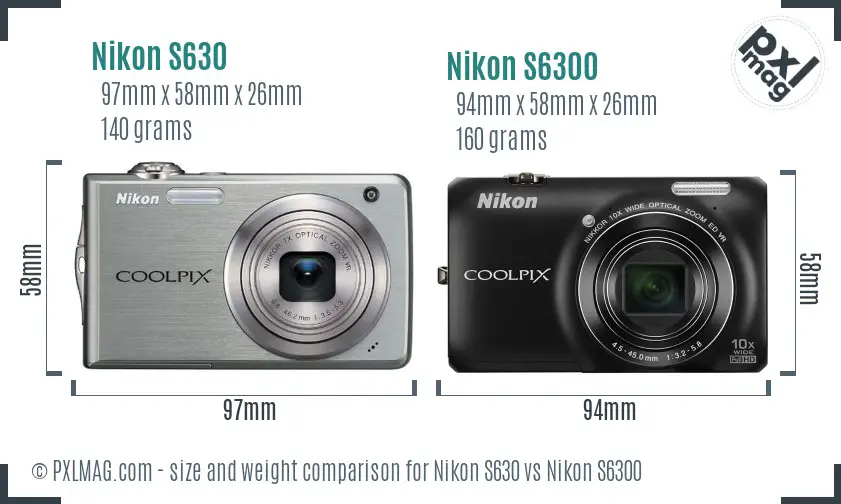 Nikon S630 vs Nikon S6300 size comparison