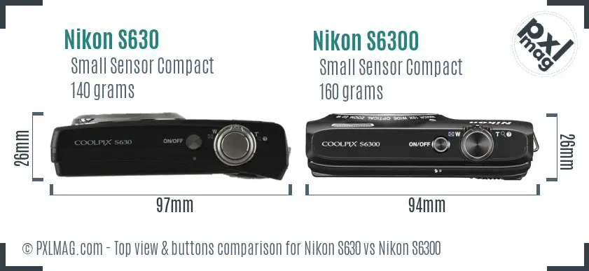 Nikon S630 vs Nikon S6300 top view buttons comparison