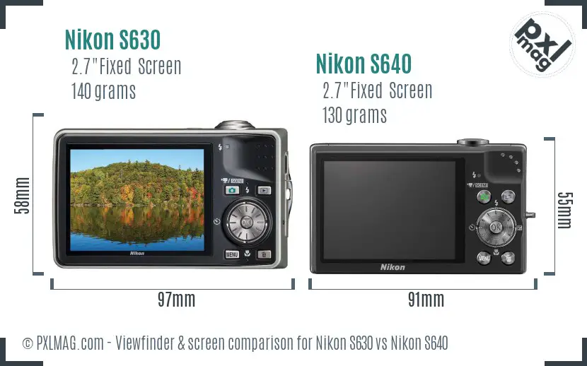 Nikon S630 vs Nikon S640 Screen and Viewfinder comparison