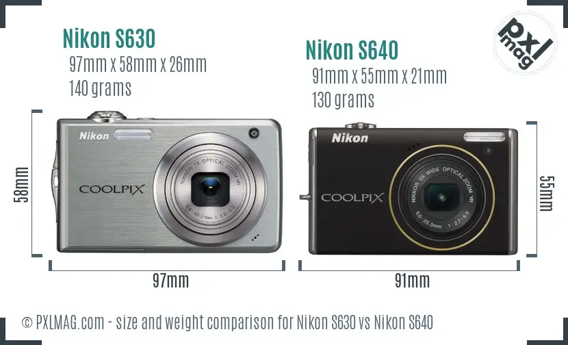 Nikon S630 vs Nikon S640 size comparison