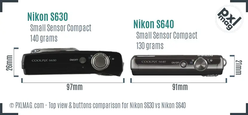 Nikon S630 vs Nikon S640 top view buttons comparison