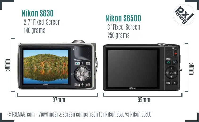 Nikon S630 vs Nikon S6500 Screen and Viewfinder comparison