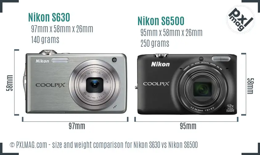 Nikon S630 vs Nikon S6500 size comparison