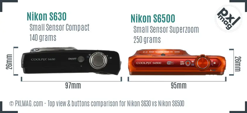 Nikon S630 vs Nikon S6500 top view buttons comparison