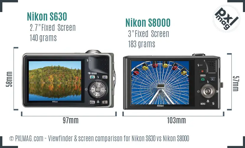 Nikon S630 vs Nikon S8000 Screen and Viewfinder comparison