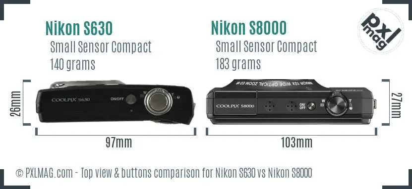 Nikon S630 vs Nikon S8000 top view buttons comparison