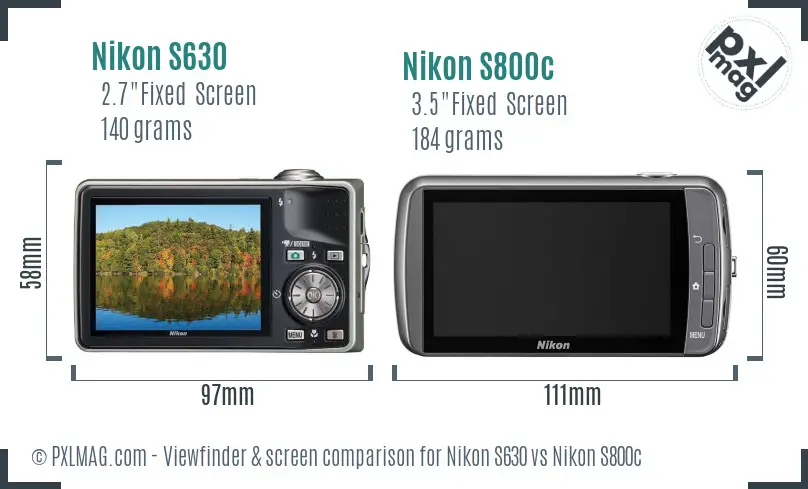 Nikon S630 vs Nikon S800c Screen and Viewfinder comparison