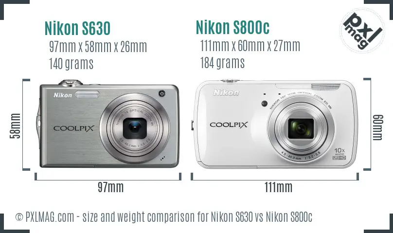 Nikon S630 vs Nikon S800c size comparison