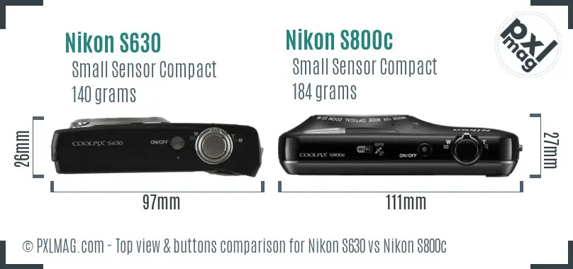 Nikon S630 vs Nikon S800c top view buttons comparison