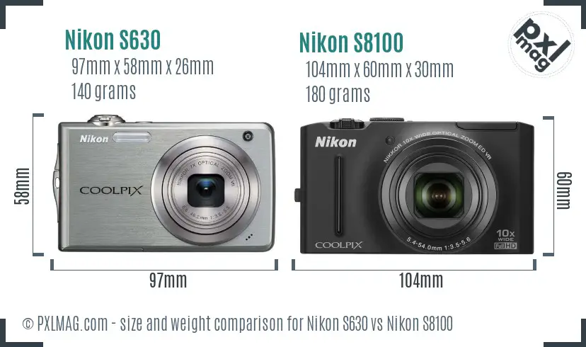 Nikon S630 vs Nikon S8100 size comparison
