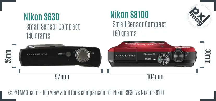 Nikon S630 vs Nikon S8100 top view buttons comparison