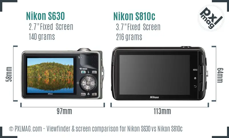 Nikon S630 vs Nikon S810c Screen and Viewfinder comparison