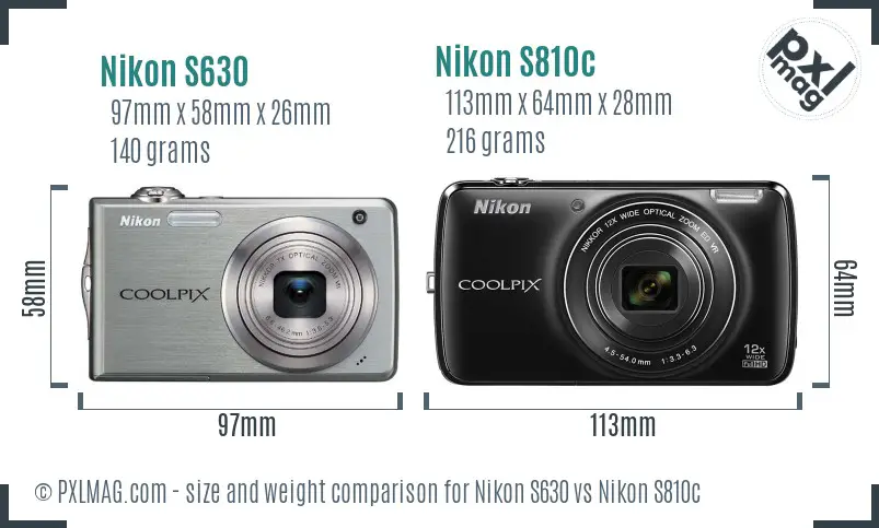Nikon S630 vs Nikon S810c size comparison