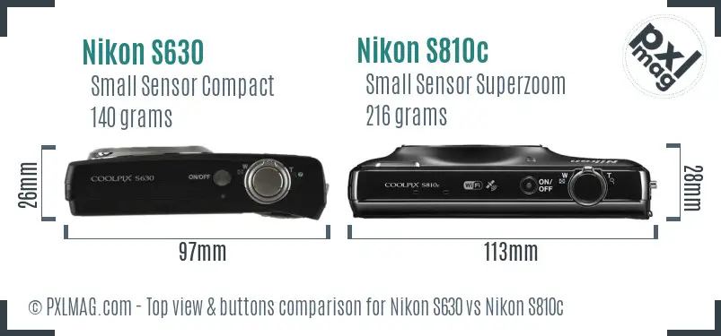Nikon S630 vs Nikon S810c top view buttons comparison