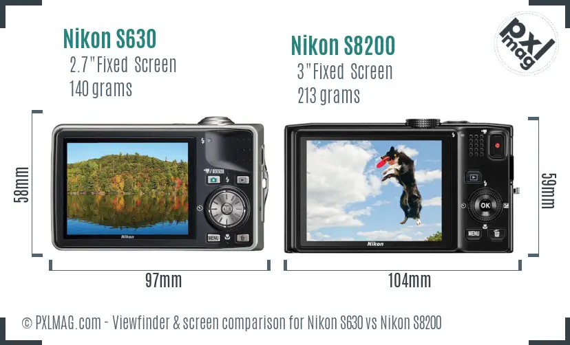 Nikon S630 vs Nikon S8200 Screen and Viewfinder comparison