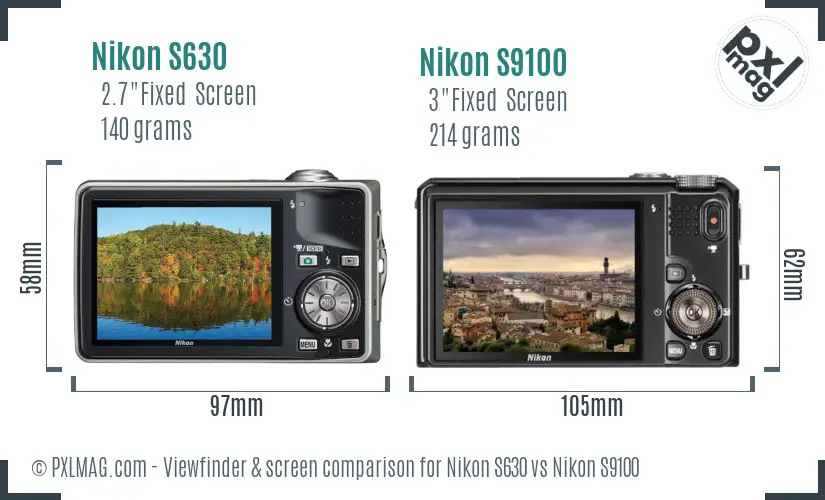 Nikon S630 vs Nikon S9100 Screen and Viewfinder comparison