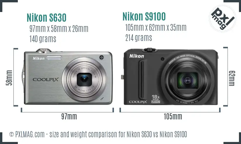 Nikon S630 vs Nikon S9100 size comparison