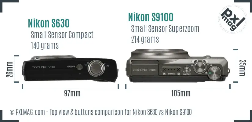 Nikon S630 vs Nikon S9100 top view buttons comparison