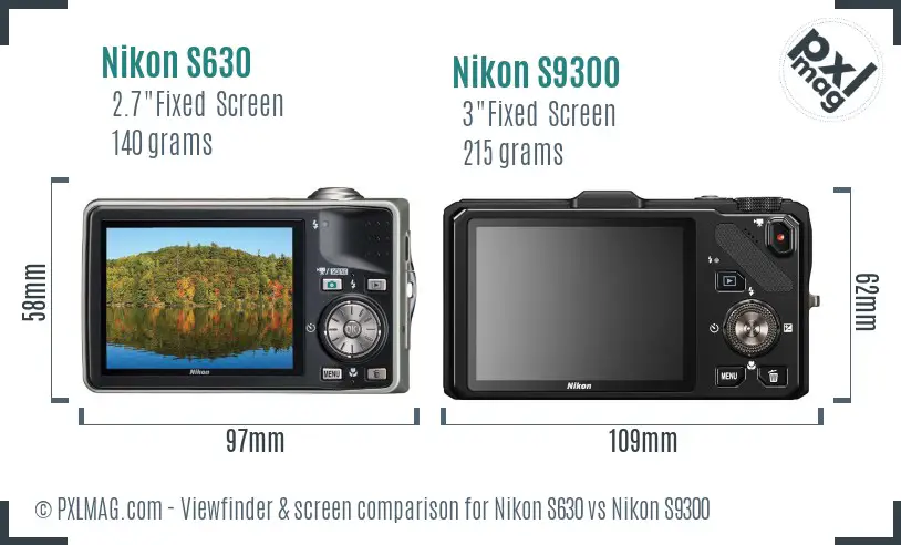 Nikon S630 vs Nikon S9300 Screen and Viewfinder comparison