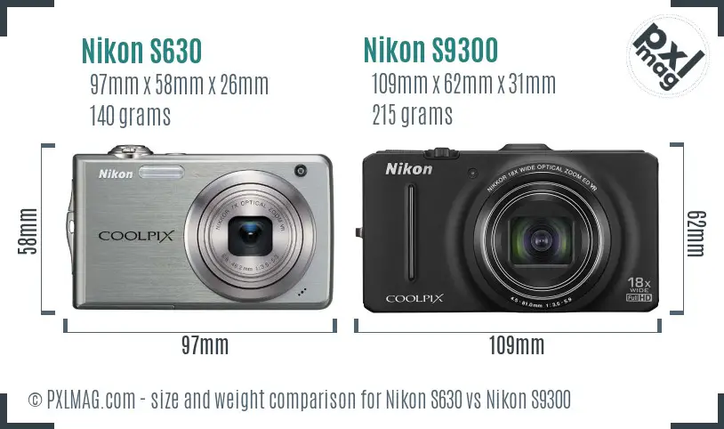 Nikon S630 vs Nikon S9300 size comparison