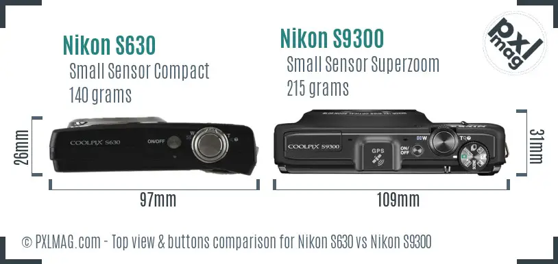 Nikon S630 vs Nikon S9300 top view buttons comparison